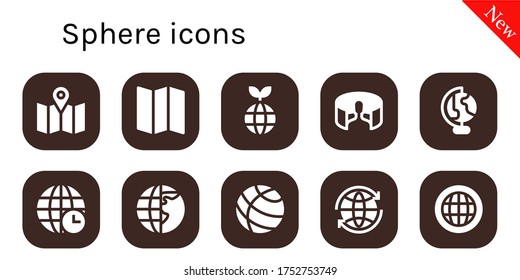 sphere icon set. 10 filled sphere icons. Included Map, Planet, panorama 360 , Earth globe, Earth grid, World, Globe icons