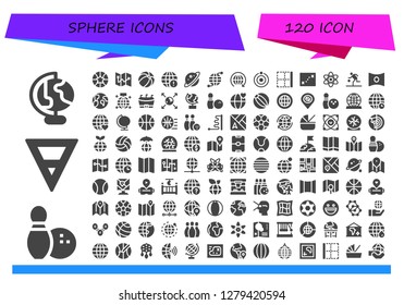  sphere icon set. 120 filled sphere icons. Simple modern icons about  - Earth globe, Bowling, Earth, Basketball, Map, Beach ball, Earth grid, Planet, World, Atom, Border, Panorama