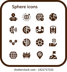 sphere icon set. 16 filled sphere icons.  Collection Of - Virtual reality, World, Earth grid, Earth, Global, Planet, panorama 360 , Molecule, Planet earth, Basketball, Globe, globe