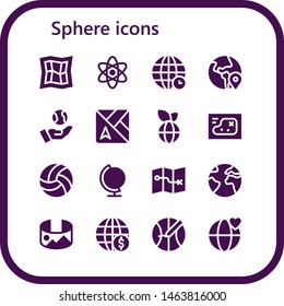 sphere icon set. 16 filled sphere icons.  Simple modern icons about  - Map, Atom, World, Globe, Earth, Volleyball, panorama 360 , Earth globe, Basketball