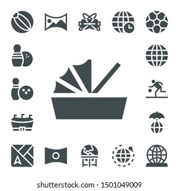 sphere icon set. 17 filled sphere icons.  Simple modern icons about  - Beach ball, Bowling, Cradle, Football, Earth globe, Basketball, World, Map, panorama 360 , Panorama, Virtual reality