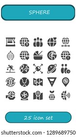  sphere icon set. 25 filled sphere icons. Simple modern icons about  - Newton cradle, Earth globe, Bowling pins, World, Mirror ball, Earth grid, Cradle, Planet, Basketball, Earth