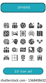 sphere icon set. 25 filled sphere icons.  Simple modern icons about  - World, Bowling, Cradle, Map, panorama 360 , Molecules, Earth globe, Virtual reality, Soccer ball, Earth