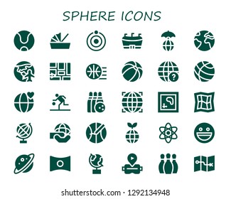  sphere icon set. 30 filled sphere icons. Simple modern icons about  - Tennis ball, Cradle, Atom, Football, World, Earth, Planet earth, Map, Basketball, Beach ball, Earth globe