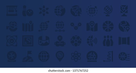 sphere icon set. 32 filled sphere icons. on blue background style Simple modern icons about  - Newton cradle, World, Molecules, Crystal ball, Bowling, Map, Earth, Atomic, Earth grid