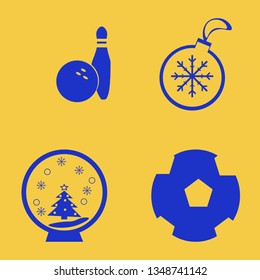 sphere icon set with bowling ball pin, football ball and snow globe vector illustration