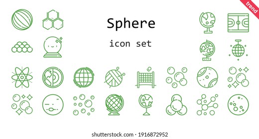 sphere icon set. line icon style. sphere related icons such as tennis ball, earth globe, volley, mirror ball, ball, moon, basketball, globe, neptune, earth, worldwide, bubbles, molecule, atom, 