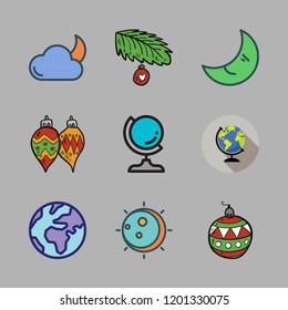 sphere icon set. vector set about bauble, planet earth, cloudy night and earth globe icons set.