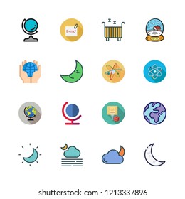 sphere icon set. vector set about physics, cloudy night, cradle and basketball icons set.