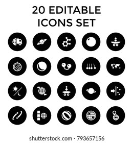 Sphere icons. set of 20 editable filled sphere icons such as international delivery, world map, beach ball, bowling ball, atom. best quality sphere elements in trendy style.