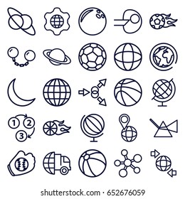 Sphere icons set. set of 25 sphere outline icons such as beach ball, qround the globe, pin on globe, crescent, 1 2 3, ball chain, football ball, basketball, baseball glove