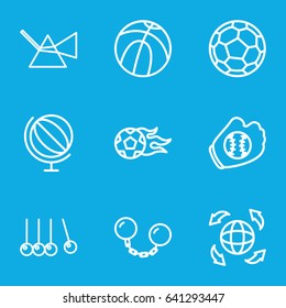 Sphere icons set. set of 9 sphere outline icons such as globe, ball chain, football ball, baseball glove, fotball, basketball, intersection