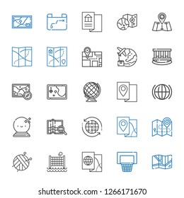 sphere icons set. Collection of sphere with map, basketball, volley, ball, earth grid, global, earth globe, cradle, worldwide. Editable and scalable sphere icons.