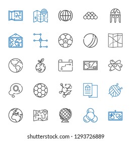 sphere icons set. Collection of sphere with map, molecule, earth globe, earth, ball, football, ozone, atom, planet earth, global. Editable and scalable sphere icons.