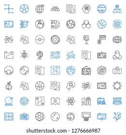 sphere icons set. Collection of sphere with molecule, map, basketball, ozone layer, mercury, football, cradle, atom, atoms, ball, moon phases. Editable and scalable sphere icons.