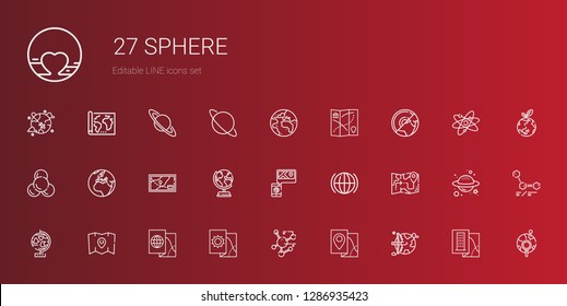 sphere icons set. Collection of sphere with worldwide, map, molecule, globe, global, earth globe, earth, planet earth, molecules, planet, atom. Editable and scalable sphere icons.