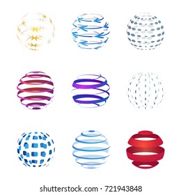 Sphere icons set isolated on white background. Graphic logo design. Vector illustration. Different colorful logotype collection