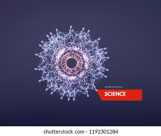 Sphere. Illustration with connected lines and dots. Abstract grid design. Connection structure. Vector illustration for science, chemistry or education.