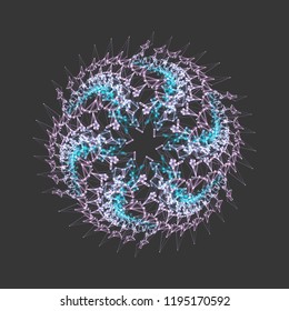 Sphere. Illustration with connected lines and dots. Abstract grid design. Connection structure. Vector illustration for science, chemistry or education.