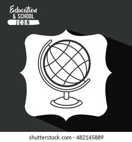 Sphere inside frame icon. Education school learning and study theme. Black and white design. Vector illustration