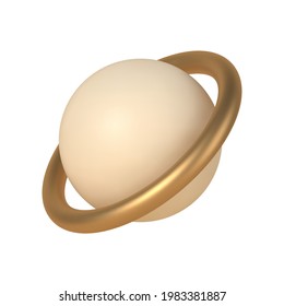 Sphere inside golden 3d rings vector template. Geometric shape saturn in trendy boho minimalistic design. Elite metal surrounding beige pearl for futuristic interior decoration and jewelry.