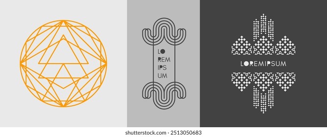 Sphere. Line art design for invitation, poster, badge, monogram. Elegant luxury design template. Vector illustration for cover, card, postcard, banner, poster, brochure or presentation.