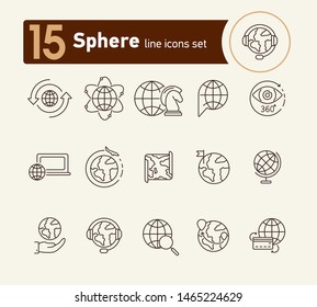 Sphere line icon set. Planet, credit card payment, air trip. Globe concept. Can be used for topics like tourism, travel, journey