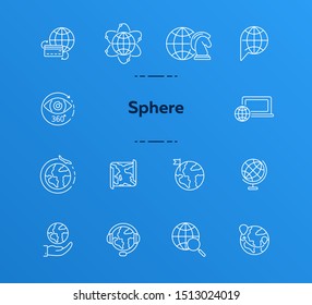 Sphere line icon set. Planet, credit card payment, air trip. Globe concept. Can be used for topics like tourism, travel, journey