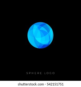 Sphere logo. Blue mosaic sphere on dark background.
Water emblem. Globe icon. Network emblem.
