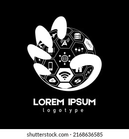 Sphere Logo Circle Abstract Design Technology Global Communication Vector Template.
Network in the hands of the user.