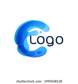 Sphere logo made of twisted blue waves. Ecology template for your emblem, watercolor identity, creative t-shirts, advertising campaign.