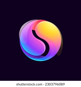 Sphere logo. Multicolored gradient circle with vibrant color palettes. Yin and yang emblem. Energy protection shield. Vector for Finance app, game branding, Stock market identity, blockchain adv.