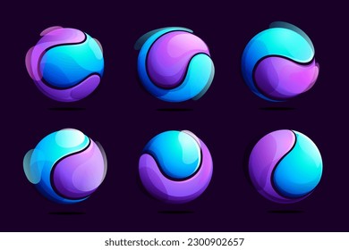 Sphere logo set. Yin and yang in circle emblem. Vector tech colorful lilac gradient icon. Vector element for your Finance app, vibrant branding, Stock market identity, business t-shirts, blockchain.