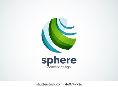 Sphere Logo-Vorlage, globales oder weltweites Konzept - geometrischer minimaler Stil, erstellt mit überlappenden Kurvenelementen und Wellen. Corporate Identity-Emblem, abstraktes Branding-Element des Unternehmens