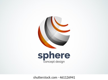 Sphere Logo-Vorlage, globales oder weltweites Konzept - geometrischer minimaler Stil, erstellt mit überlappenden Kurvenelementen und Wellen. Corporate Identity-Emblem, abstraktes Branding-Element des Unternehmens