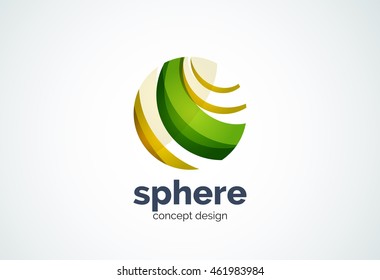 Sphere logo template, global or world concept - geometric minimal style, created with overlapping curve elements and waves. Corporate identity emblem, abstract business company branding element