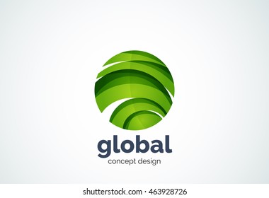 Sphere logo template, global or world concept - geometric minimal style, created with overlapping curve elements and waves. Corporate identity emblem, abstract business company branding element