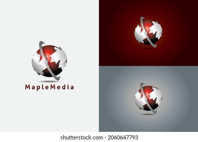 Sphere logo vector with maple leaves suitable for Canadian company, media, music industry