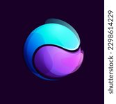Sphere logo. Yin and yang in circle emblem. Vector tech colorful lilac gradient icon. Vector element for your Finance app, vibrant branding, Stock market identity, business t-shirts, blockchain adv.