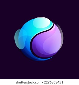 Sphere logo. Yin and yang in circle emblem. Vector tech colorful lilac gradient icon. Vector element for your Finance app, vibrant branding, Stock market identity, business t-shirts, blockchain adv.