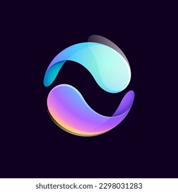 Sphere logo. Yin and yang in circle emblem. Energy protection shield. Vector element for your Finance app, vibrant game branding, Stock market identity, business t-shirts, globe blockchain adv.