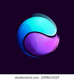 Sphere logo. Yin and yang in circle emblem. Vector tech colorful lilac gradient icon. Vector element for your Finance app, vibrant branding, Stock market identity, business t-shirts, blockchain adv.