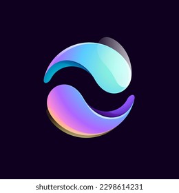 Sphere logo. Yin and yang in circle emblem. Energy protection shield. Vector element for your Finance app, vibrant game branding, Stock market identity, business t-shirts, globe blockchain adv.