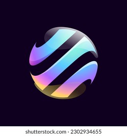 Sphere logo. Yin and yang in circle emblem. Energy protection shield. Vector element for your Finance app, vibrant game branding, Stock market identity, business t-shirts, globe blockchain adv.