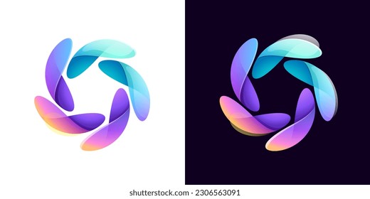 Sphere logo. Yin and yang in circle emblem. Energy protection shield. Vector element for your Finance app, vibrant game branding, Stock market identity, business t-shirts, globe blockchain adv.