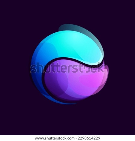 Sphere logo. Yin and yang in circle emblem. Vector tech colorful lilac gradient icon. Vector element for your Finance app, vibrant branding, Stock market identity, business t-shirts, blockchain adv.