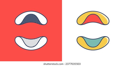 Sphere logo. Yin and yang overlapping emblem. Optical intersection sign. Retro 3D overlay icons with halftone polka dots and color shift. Vector impossible shape for vintage label, fintech startup.