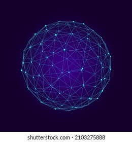 Sphere Made Up Of Points And Lines. Network Connection Structure. Big Data Visualization. Vector Illustration.