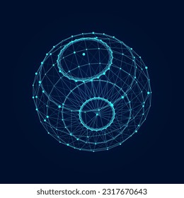  Sphere made up of points and lines. Network connection structure. Big data visualization. Vector illustration.