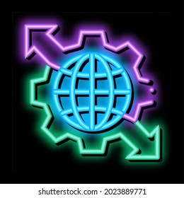 sphere and mechanical gear with arrows neon light sign vector. Glowing bright icon sphere and mechanical gear with arrows sign. transparent symbol illustration